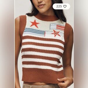 Maeve Mixed Print Sleeveless Linen Blend Sweater in Brown Pattern Size M. NWT